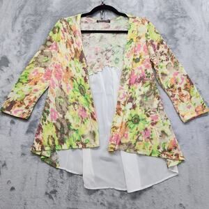 happening in the present Floral Knit Chiffon Open Front Cardigan Size S High Low